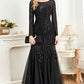 Black Mermaid Round Neck Long Prom Dress With Appliques Sparkly Evening Dresses