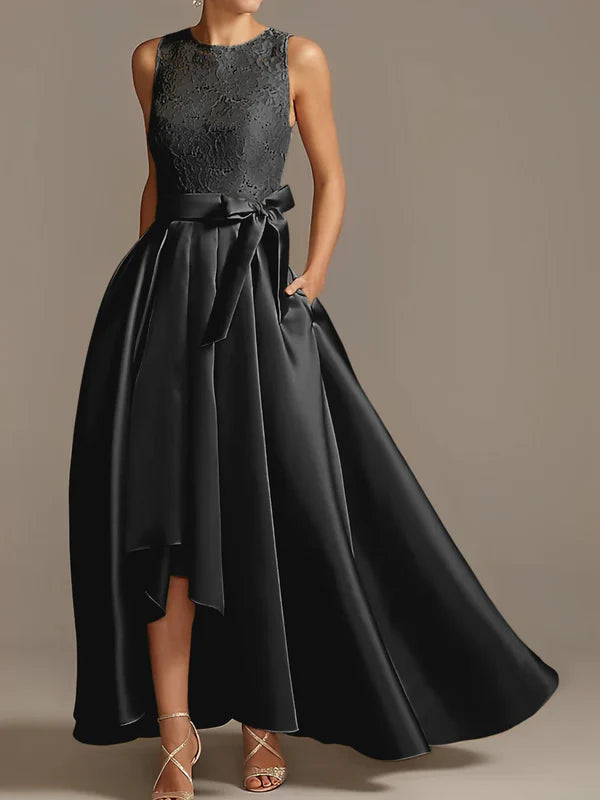 A-line/Princess collar sleeveless pleated lace mother of the bride dress Evening Dresses With Bow