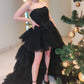 Blue A-Line High Low Strapless Homecoming Dress with Ruffles Off Shoulder