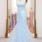 Mermaid Spaghetti Straps Lace Up Long Prom Dress With Sequin Sky Blue