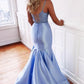 Long Prom Dresses Mermaid Evening Dresses Two Piece Satin Lace Up V Neck Sexy Formal Dress