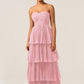 A-Line Sweetheart Floor Length Tiered Chiffon Bridesmaid Dress Off Shoulder