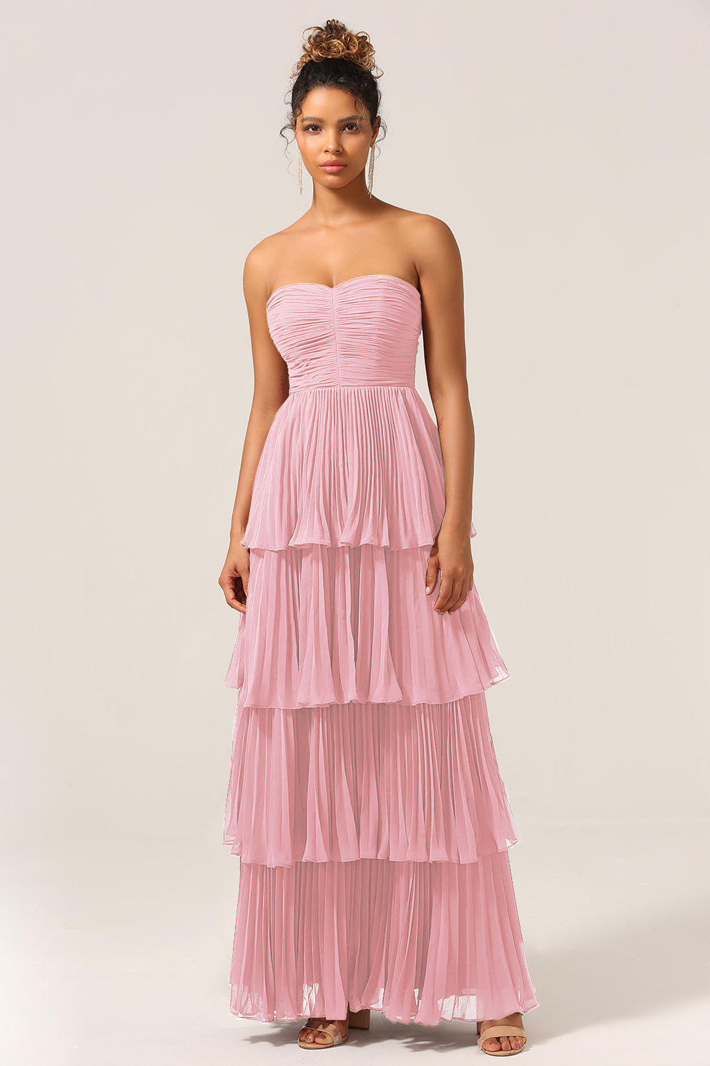 A-Line Sweetheart Floor Length Tiered Chiffon Bridesmaid Dress Off Shoulder