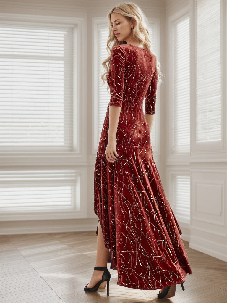 Women's Stylish Bodycon High-Low Velvet Party Dress Sparkly
