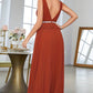 Brick Red Sheath V Neck Long Prom Dress Sexy Evening Dresses