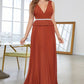Brick Red Sheath V Neck Long Prom Dress Sexy Evening Dresses