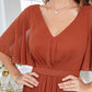 Brick Red Sheath Chiffon Long Prom Dress V-neck Evening Dresses