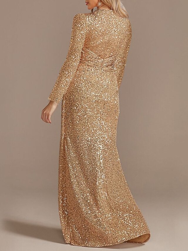 Trumpet/Mermaid V-Neck Long Sleeves Prom Evening Dresses With Sequin Sparkly