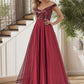 Shiny Sequin Bodice Off the Shoulder Maxi Tulle Evening Dress Sparkly