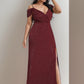 Plus Size V-Neck Cold Shoulder Floor-Length Evening Dress Sparkly