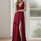 Sleeveless V-Neck Empire Waist High Slit Floor-Length Evening Dress Sexy Party Dress