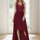 Sexy High-Low Maxi Chiffon Evening Dresses with Sequin Sexy Sparkly