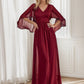 Deep V Neck Lace Bodice Long Flowy Evening Dress Sexy