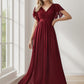 A-Line Pleated Chiffon Tie-Waist Evening Dress V-neck Party Dress