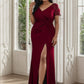 Plus Size Front Slit Short Sleeve With Sequin Mother of the Bride Dress Sexy