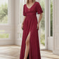 Chiffon Illusion V-Neck Flutter Sleeve Front Slit Evening Dress Sexy