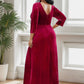 Plus Size Velvet Plunging V-Neck Front Slit 3/4 Sleeve Evening Dress Sexy