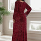 Plus Size Long Sleeve Sequin Front Slit Bodycon Evening Dress Sparkly