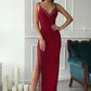 Black Spaghetti Straps Side High Slit V Neck Satin Mermaid Long Prom Dresses Sexy Evening Dresses