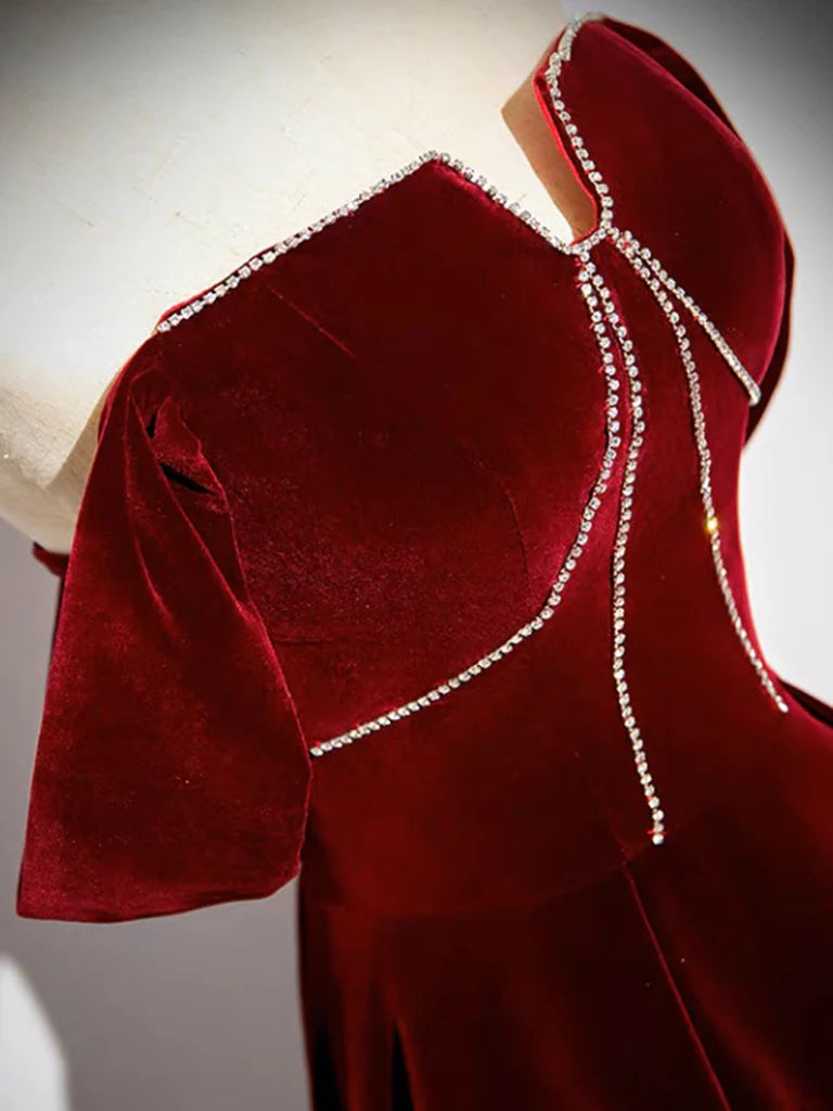 A-Line Velvet Long Prom Dress Off Shoulder