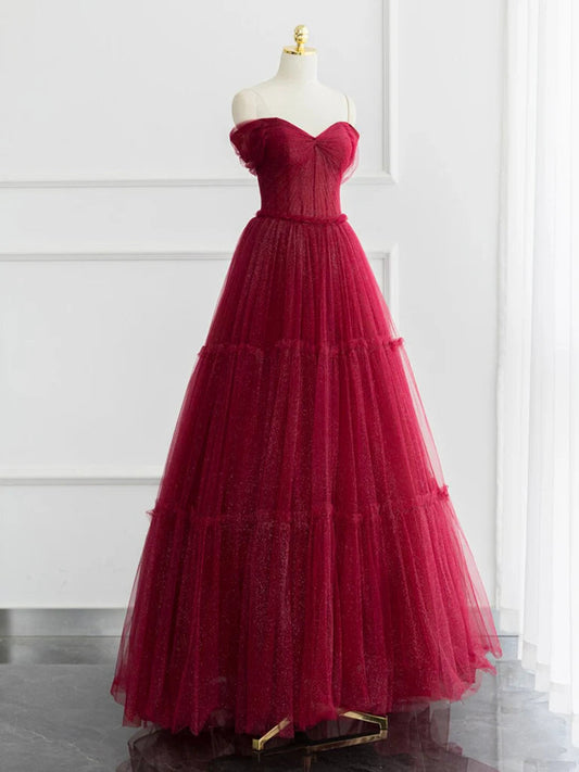 A-line Sweetheart Neck Tulle Long Prom Dress Off Shoulder