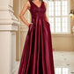 Navy Satin A Line Long Prom Dress Sparkly Evening Dresses