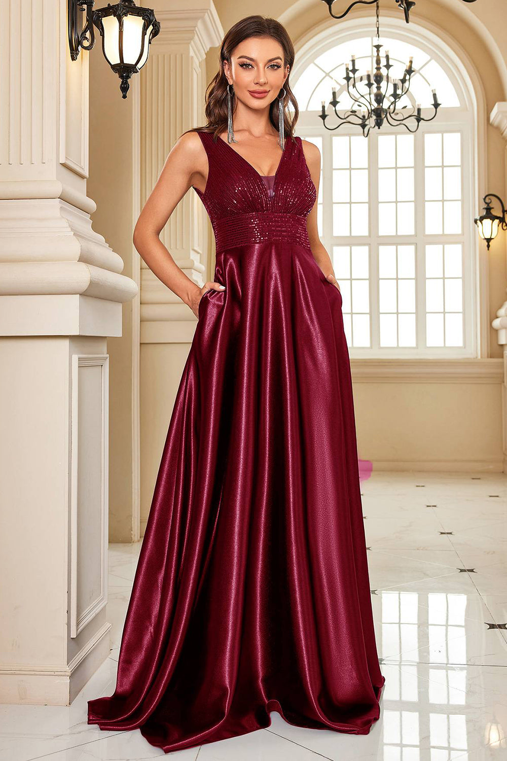 Navy Satin A Line Long Prom Dress Sparkly Evening Dresses