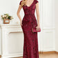 Burgundy Mermaid Long Appliqued Prom Dress Sparkly Evening Dresses