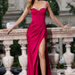 Mermaid Spaghetti Straps Pleated Corset Long Prom Dress With High Slit Sexy Evening Dresses