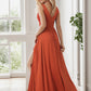 Chiffon High Slit Sleeveless V-Neck Empire Waist Formal Evening Dress Sexy Party Dress
