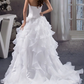 A-Line Wedding Dresses Strapless Court Train Organza Satin Strapless with Beading Cascading