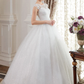 Ball Gown Wedding Dresses Jewel Neck Floor Length Lace Over Tulle Cap Sleeve Romantic Illusion Detail with Beading