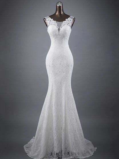 Wedding Dresses Jewel Neck Court Train Lace Sleeveless Romantic Sexy