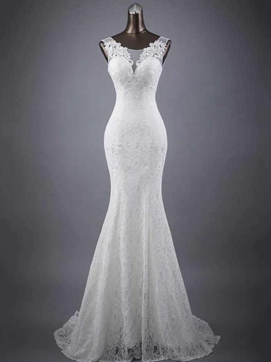 Wedding Dresses Jewel Neck Court Train Lace Sleeveless Romantic Sexy