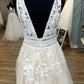 A-Line Deep V Neck Plus Size Wedding Dress With Appliques Long Sexy