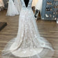 A-Line Deep V Neck Plus Size Wedding Dress With Appliques Long Sexy