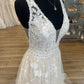 A-Line Deep V Neck Plus Size Wedding Dress With Appliques Long Sexy