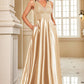 Navy Satin A Line Long Prom Dress Sparkly Evening Dresses
