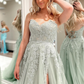 Charming A-Line Appliques Tulle Sexy Long Floor-Length Prom Dresses With Slit Beautiful