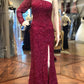 Charming One Shoulder Long Simple Sequin Mermaid Prom Dresses Evening Dresses Sparkly