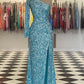Charming One Shoulder Long Simple Sequin Mermaid Prom Dresses Evening Dresses Sparkly
