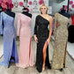 Charming One Shoulder Long Simple Sequin Mermaid Prom Dresses Evening Dresses Sparkly