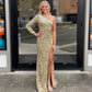 Charming One Shoulder Long Simple Sequin Mermaid Prom Dresses Evening Dresses Sparkly