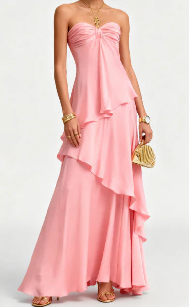 Charming A Line Sweetheart Strapless Ruffle Long Formal Prom Dress Elegant Evening Gown Pretty Wedding Guest Party Dress No With Accessories