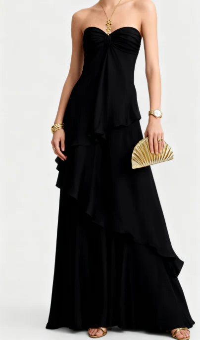 Charming A Line Sweetheart Strapless Ruffle Long Formal Prom Dress Elegant Evening Gown Pretty Wedding Guest Party Dress No With Accessories