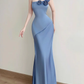 Charming Mermaid Spaghetti Straps Satin Long Prom Dress Sleeveless Elegant Evening Party Dress With Flowers