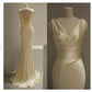 Charming Mermaid V Neck Satin Long Formal Prom Dress Elegant Evening Gown Simple Party Dress
