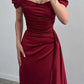 Charming Sheath Off The Shoulder Pleated Long Formal Prom Dress Elegant Evening Gown Fashion Wedding Guest Party Dress