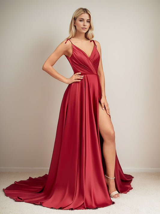 Elegant V Neck Sleeveless Split Bridesmaid Dresses Cocktail Party Prom Long Wedding Guest Dresses