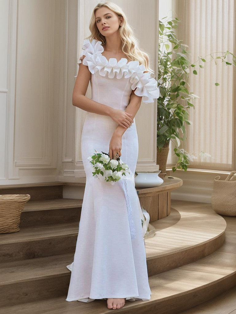 Off the Shoulder A Line Mermaid Maxi Evening Gown Sexy Party Dress